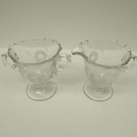Fostoria Elegant Glass Crystal CENTURY 4 Inch Footed Creamer and Sugar Bowl - Picture 2 of 4